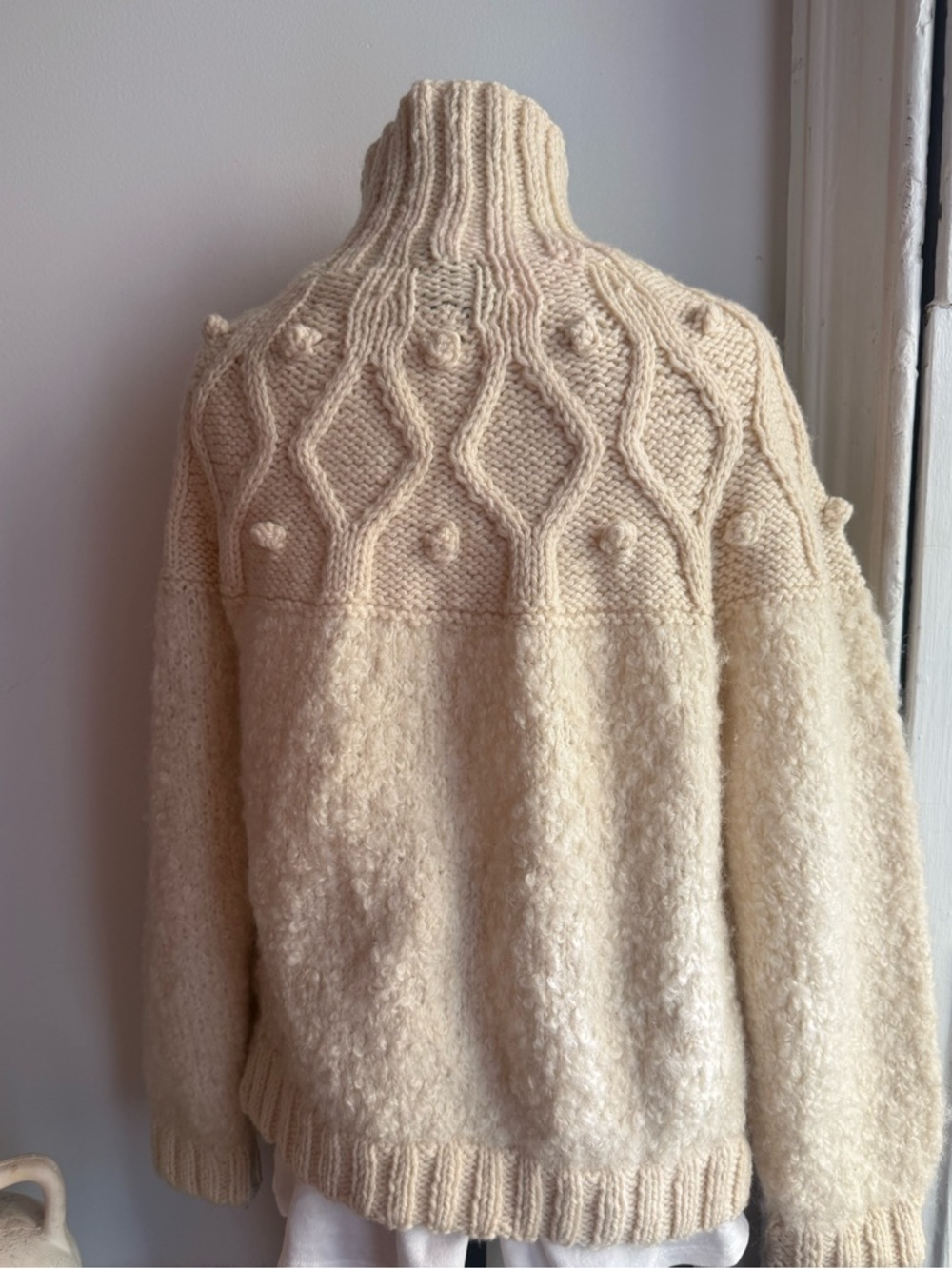Avoca Ireland Cable Knit Wool Cardigan Cream Zip Up Fisherman Spring Layer - Picture 6 of 7